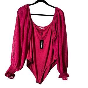 Zeagoo Women's long Puff Sleeve Ruffle Trim Tops Bodysuit Sexy Leotard Size XXL